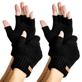Winter Fingerless Gloves for Women Men, Warm Alpaca Wool Stretch Knit Cold Weather Adult Half Finger Glove for Driving (Dark Black,dark Black)