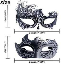 YIMINI Pack of 2 Venetian Masquerade Mask - Ball Masquerade Mask for Men, Women, Dances, Parties (S)