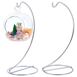 DELORIGIN 2pcs Christmas Ornament Display Stand Holder Glass Globe Silver Iron Wire Stand Hanging Hook Holder Rack for Bauble Lanterns Hanging Air Plant Terrarium Witch Ball Decor DIY Craft Display