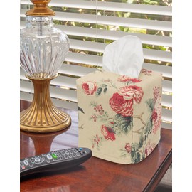 Fabric Tissue Box Cover, Tissue Holder Slipcover Slips Over Square Cube Cardboard Facial Tissue Boxes Red Pink Bathroom Décor Powder Room Made in USA