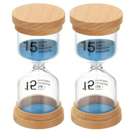 PATIKIL 15 Minute Sand Timer, 2 Pcs Wooden Sand Watch High Borosilicate Glass Sandglass Sand Clock for Games, Classroom, Kitchen, Office, Home Decoration, Blue