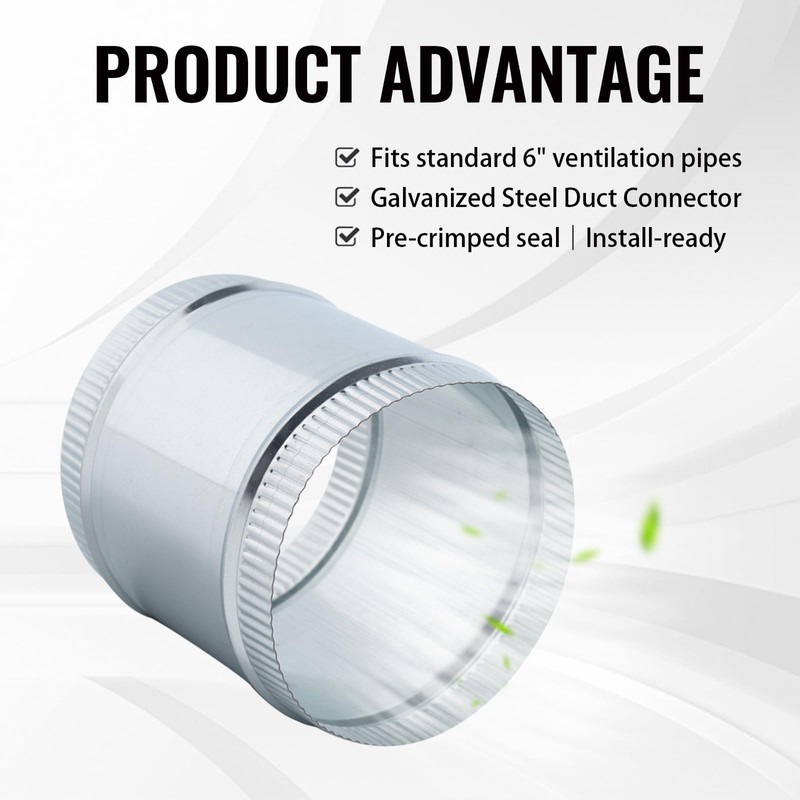 ZOWZEA 6 Inch Round Galvanized Steel Duct Connector - Metal