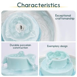 Lawfery Ceramic Cat Water Fountain, 2.1L/71oz Cat Fountain with 3 Carbon Filters and 2 Quiet Pumps, Cupcake Pet Water Dispenser for Cats and Dogs (Light Blue)