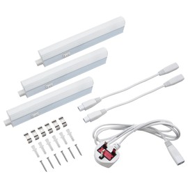 Long Life Lamp Company 9w LED T5 Under Cabinet Link Light 6000k Cool White 220-240v AC Pack of 3 x 200mm with Plug UC200T3