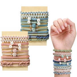 Bangbobi 20er-Pack Boho-Haargummis mit Perlen, elastischen Haargummis und Armbändern aus Nylon für Frauen und Mädchen mit dicken, dünnen, mittleren und Langen Haaren