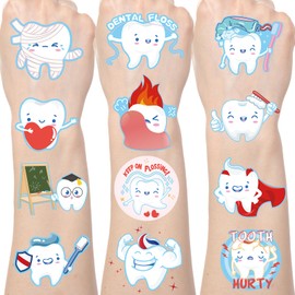 Yoyuspy Tooth Temporary Tattoos Stickers - 200+ Dental Health Kids Tattoos Temporary Cartoon Teeth Fake Tattoos Gifts Cute Tooth Fairy Themed Party Decorations Favors Supplies for Boys Girls Prizes