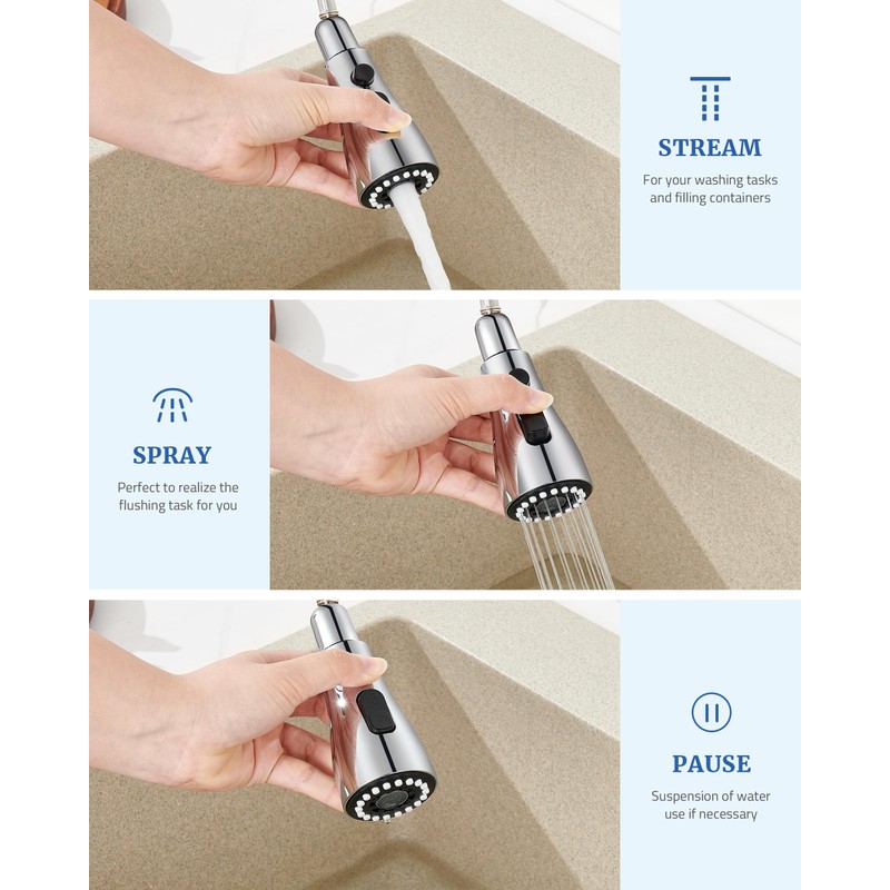 Kitchen Faucet Head Replacement with 15 Adapters - 3 Functions