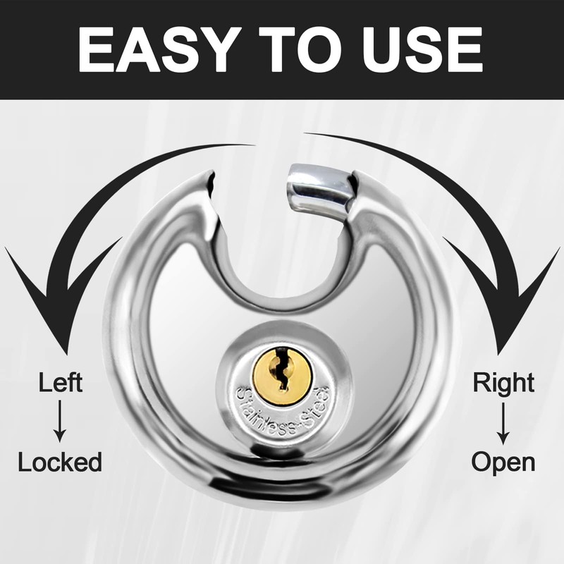 Vervida® Keyed Padlock Stainless Steel Disc Lock with 3 Keys,