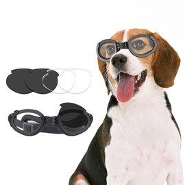 NAMSAN Dog Goggles Motorcycle Glasses Dog Sunglasses with Interchangeable Lenses (Black + Clear) Eye Protection Glasses for Dogs
