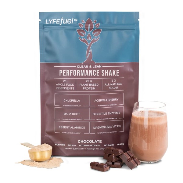 Vegan Protein Shake by LyfeFuel | Plant-Based Protein Powder with BCAA, Greens & Superfoods for Sports Performance, Recovery & Lean Muscle Building | Clean Whey Protein Powder (Chocolate, 24 Servings)