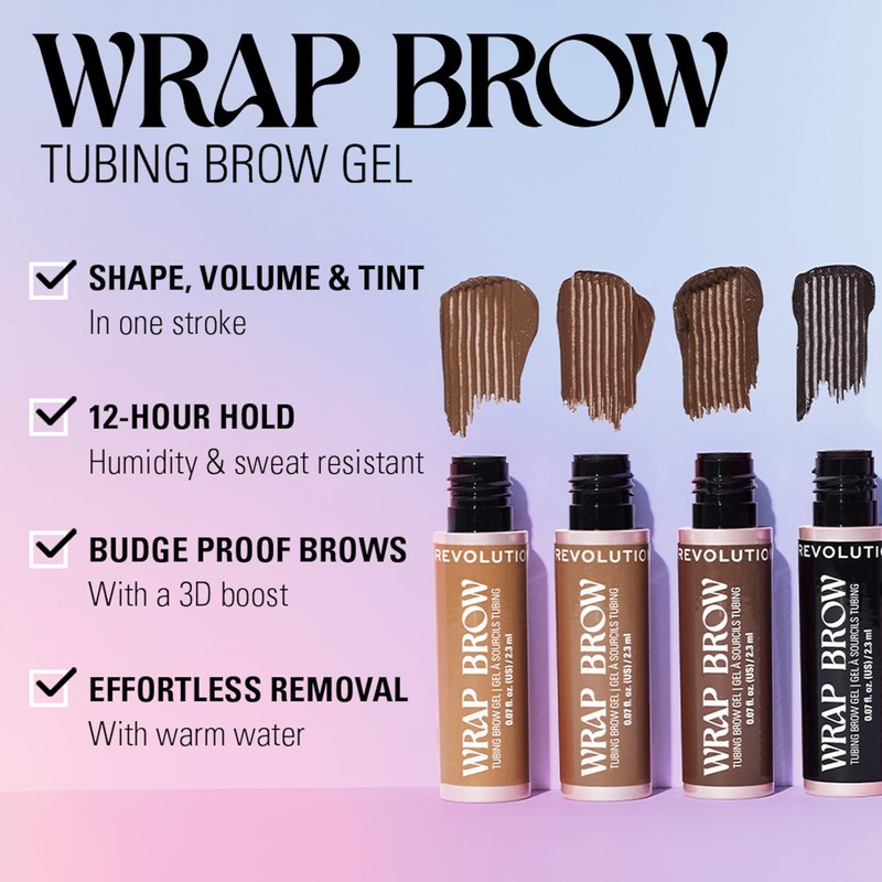 Revolution Wrap Brow, gel sopracciglia tubing, definisce e scolpisce, tinta