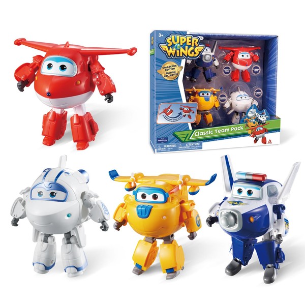 Super Wings 5" Transformable 4-Pack Action Figure Tobot, Transforming Airplane