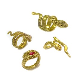 Snake Ring, Punk Snake Ring Set, Vintage Snake Ring, Snakes, Alloy Ring for Women and Men, Silver (Pack of 4), Non-precious metal