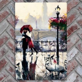 Global Designs Embrace Ceramic Tile Picture Plaque Sign Wall Art By Brent Heighton Romantic Paris Street Scene 30x20cm