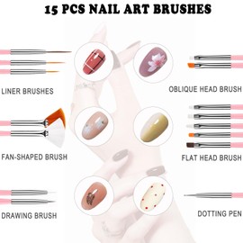 35 Pcs Nail Art Tools, 15 PCS Nail Art Brush, 10 PCS Nail Stand, 5 PCS Dual Tipped Nail Dotting Tool and Sculpture Pen, Nail Striping Tape Lines, Double Sided Tape and Tweezers Nail Design DIY