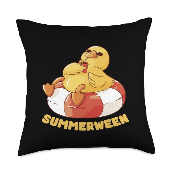 Summerween Vibes Rubber Duck Pool Float Summer Halloween Throw Pillow