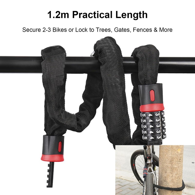 Bike Chain Lock, 5 Digit Combination Lock, 1.2 Meter (3.9FT)