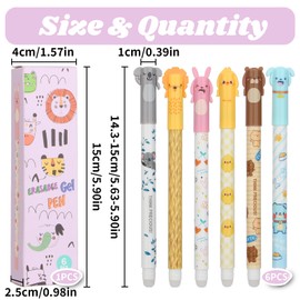 TPTGIAR 6 PCS Erasable Pens, Cute Pens Set, Cartoon Rub Out Pens Animals, Cute Stationary for Students Adults Stationery School Office Supplies(0.5mm, Blue)