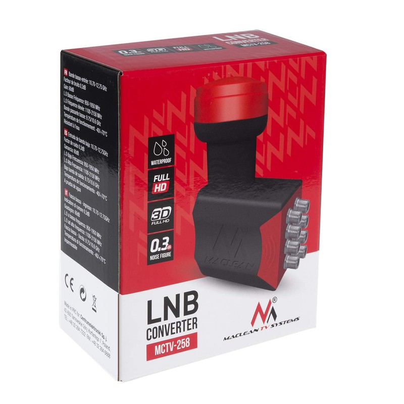 Maclean MCTV-258 Premium Octo LNB SAT Converter Digital Waterproof 3D