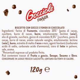 Pavesi Biscotti Frollini Gocciole Finger, Biscotti Snack, Pastafrolla con Base e Gocce di Cioccolato, Snack Gustoso, Confezione 120g