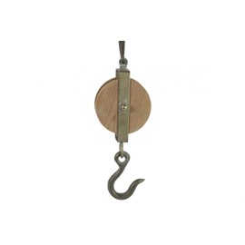Seaside No.64 - Coat hook as pulley with rope - unusual decorative hook made of wood and metal - nostalgic winch as wall decoration in maritime industrial style (small)
