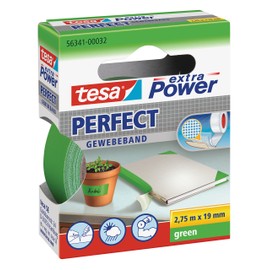 Tesa Extra Power Perfect Fabric Tape - Fabric Reinforced Ductape for Crafts, Repairs, Fastening, Reinforcing and Labelling, Green, 2.75 m x 19 mm