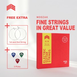 MOOZAK Electric Guitar Strings - 2 Sets Light Gauge 10-46 | 6-String Set with 2 Free Extra Strings and 3 Picks