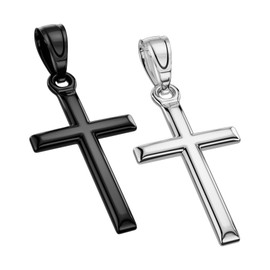 ZENLUNANO Cross Necklace for Men and Women, Exquisite Silver/Black Cross Pendant, Medium Size, 2pcs Multi Pack, Christian Gift
