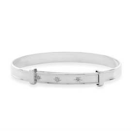 Dolce Valentina Children's 925 Silver Baby Bangle for Christening, Birthday, Baptism, Baby Shower,Bracelet with 3 real diamonds, 0-1 yrs