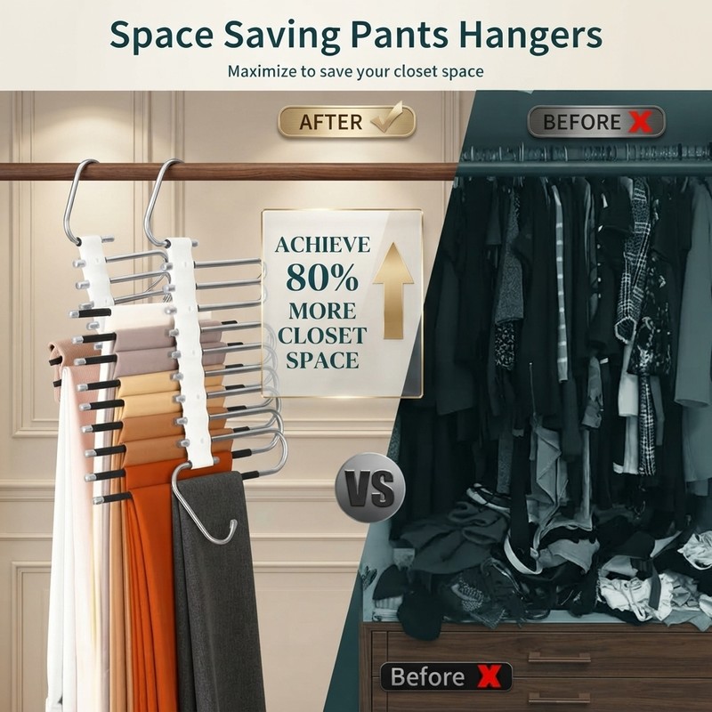 Space Saving Pants Hanger, 9-Tier Stainless Steel Closet Organizer with