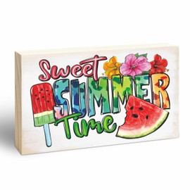 Sweet Summer Time Wooden Block Sign - Watermelon Pine Wood Plaque For Rustic Home Bedroom Office, Housewarming Gift, Home & Office Decorations, Tabletop, Shelf, Desk Decor (4X6")- E01