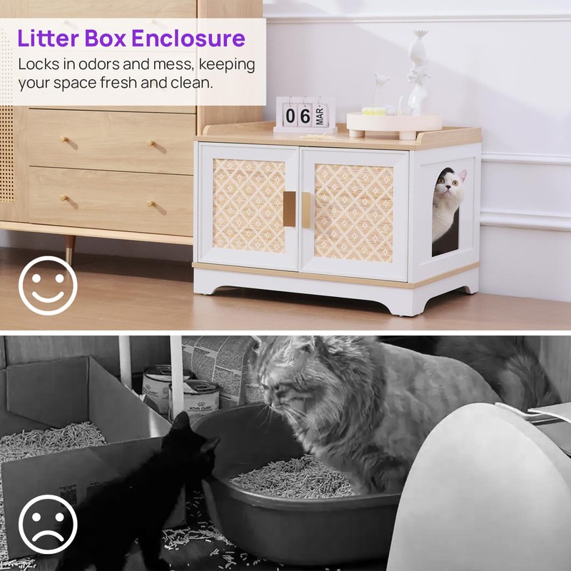 Boho Cat Litter Box Enclosure, Hidden Cats Washroom with Woven