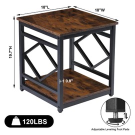HODGSON Mini Fridge Stand Table with Large Capacity Storage, 18” Rustic Industrial End Table Side Table with 2-Tier for Beverage, Refrigerator, Dorm, Apartment,Office, Bedroom Corner