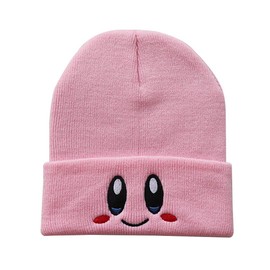 NisabellaLTD Kir-by Beanies hat Lovely face Embroidery Winter Knitted Hat Bonnet Cap for Men Women Stretchy Cap Pink