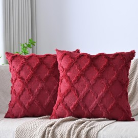 Cozoomy Set of 2 Soft Moroccan Throw Pillow Covers 18x18 Inch Plush Boho Decorative Pillow Cover Accent Cushion Case for Couch Sofa Bed, Burgundy