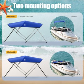 XGeek Bimini Top,3Bow/4Bow Bimini Tops for Boats,Jon Boat Canopy Ideal for Most Vessels with Rear Support Pole and Storage Boot