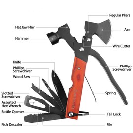 Camping Accessories Multitool, Wood Handle Multi-Tool Hatchet Hammer,Stocking Stuffers for Men Gifts,Guy Gifts, Cool and Unique Christmas Gifts for Boyfriend Husband Grandpa for Hiking Hunting DIY