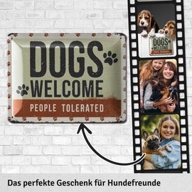LANOLU Tin Sign Dog – Dogs Welcome – Decorative Dog Gifts for Dog Lovers in Retro Shabby Chic Look – Vintage Decoration as a Gift for Dog Lovers Made of Metal 15 x 20 cm
