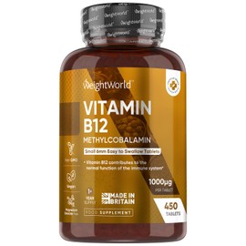 WeightWorld Vitamin B12 Tablets - 1000mcg - Vegan B12 Supplement - 450 Methylcobalamin Tablets (1+ Year Supply) - 1 Per Day - 6mm in Size - Easy to Swallow - Made in The UK