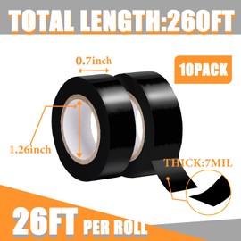KIWIHUB 10-Pack Electrical Tape Black,0.7in X 26.5ft,7mil Thick,Industrial Grade Electrical Tape,Multipurpose Electric Tape for Wrapping Wiring Harness,Electric Insulating