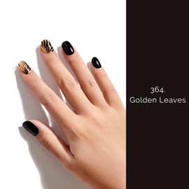 NAILOG Semi Cured Gel Nail Strips (20Pcs Extra Long Stickers/Wraps) | Glossy & Long Lasting Soft Gel Finishing | Golden Leaves
