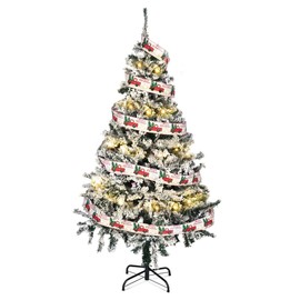 Yescom 5FT White Christmas Tree Artificial Pine Tree with 40 Pcs Lights,Flocked Xmas Lighted Tree,Foldable Hinged,518 Branch Tips for Party Holiday Office Home Decoration