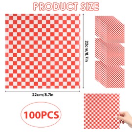 Greaseproof Paper Sheets, Red Printed Burger Paper Sheets 18x18cm, for Sandwich Wraps Pastry, Food Wrapping Papers for Takeaway BBQ Parties Cafes Deli Use (100)