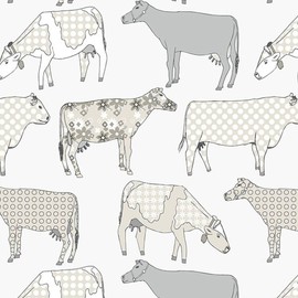 CONCORD WALLCOVERINGS ™ Textured Wallpaper Animals Cows, White Beige Gray, 21 in x 33 Ft (56 sq. ft), KE29952
