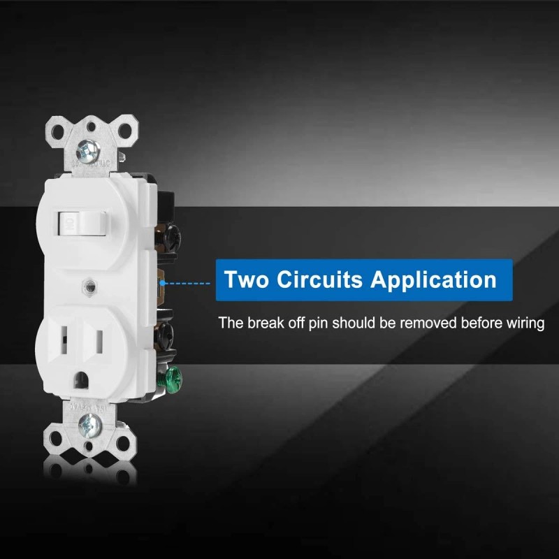 BESTTEN White Switch Outlet Combo Wall Plate 15A 120V Single