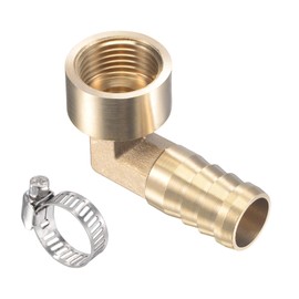YOKIVE Brass Hose Barb Fitting, Elbow 16mm x G1/2 Female Thread Pipe Connector with Hose Clamp, Great for Air, Water, Fuel, Gas Lines (Golden, Silver)