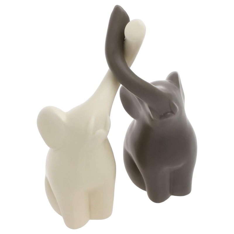 2 Pcs Loving Elephant Statue, 7inch Elephant Couple Figurine Modern