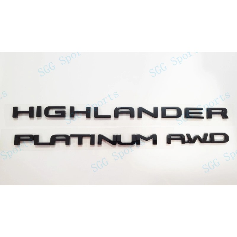 Toyota OEM 3PC Gloss Black HIGHLANDER Platinum AWD Letter Emblem