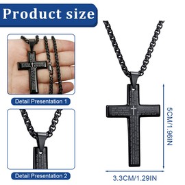 Teegxddy Cross chain, stainless steel cross chain, men's necklace, cross necklace for men and women, cross pendant with 60 cm chain, birthday, Easter, Thanksgiving gift, black, Stainless Steel