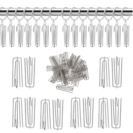 UrbanRed 60 PCS Strong Stainless Steel Pinch Pleat Curtain Hooks, Makes Pinch Pleated Curtains and Drapes for Three Standard Windows, 4 Prongs Pleated Tape Curtain Drapery, Curtain Pin Hooks